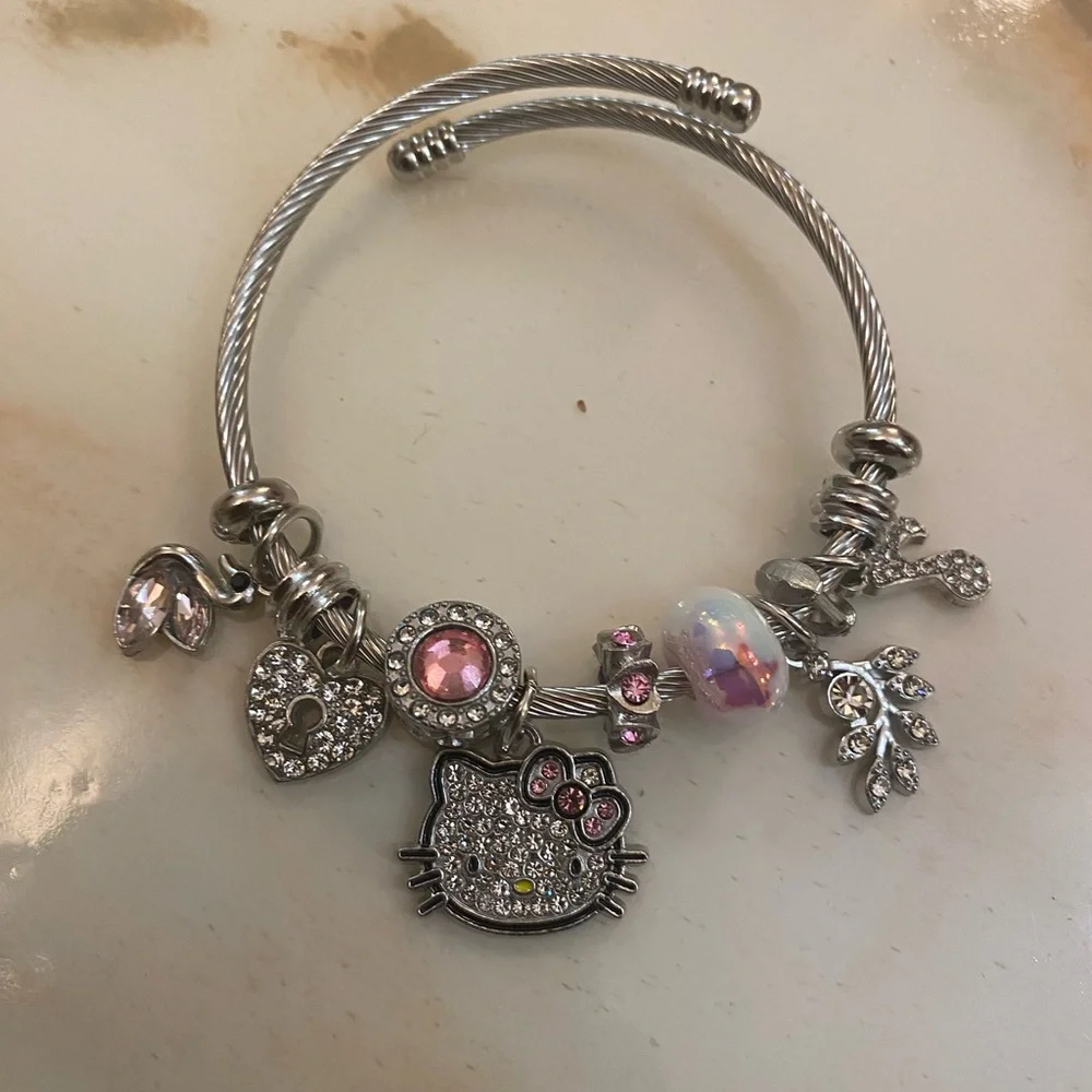 Hello Kitty Silver Pink Crystal Charm Bracelet - Picture 5 of 5